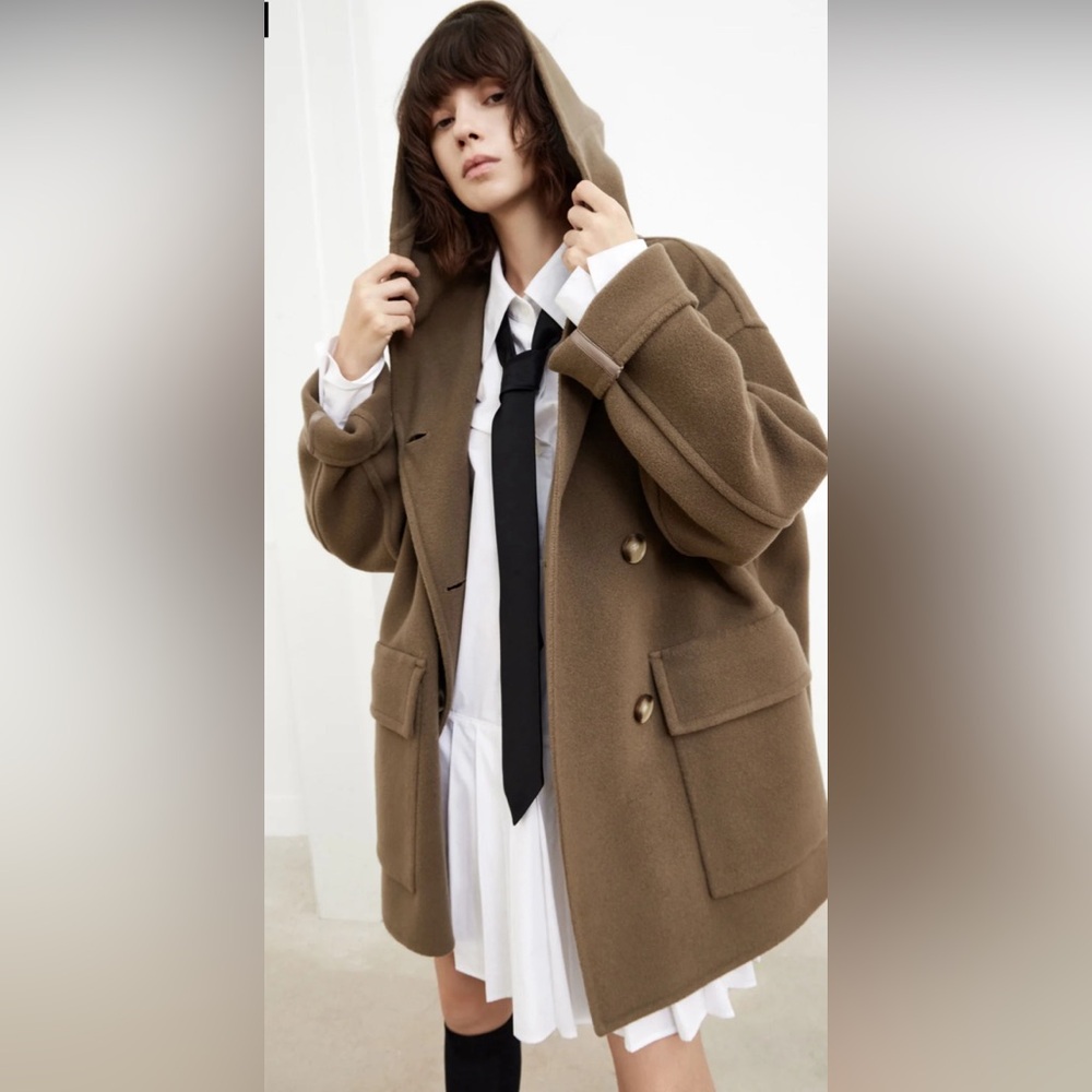 Mo & Co Wool Blend Hooded Midi Coat